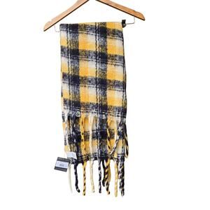 Eddie Bauer Exploded Plaid Brushed Scarf Women's One Size Yellow Dark Blue White